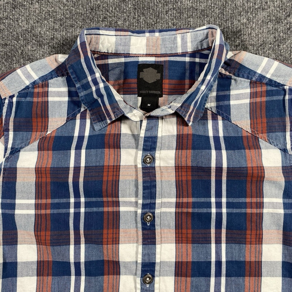 Harley Davidson Mens Medium Plaid Short Sleeve Button up Motorcycle Shirt